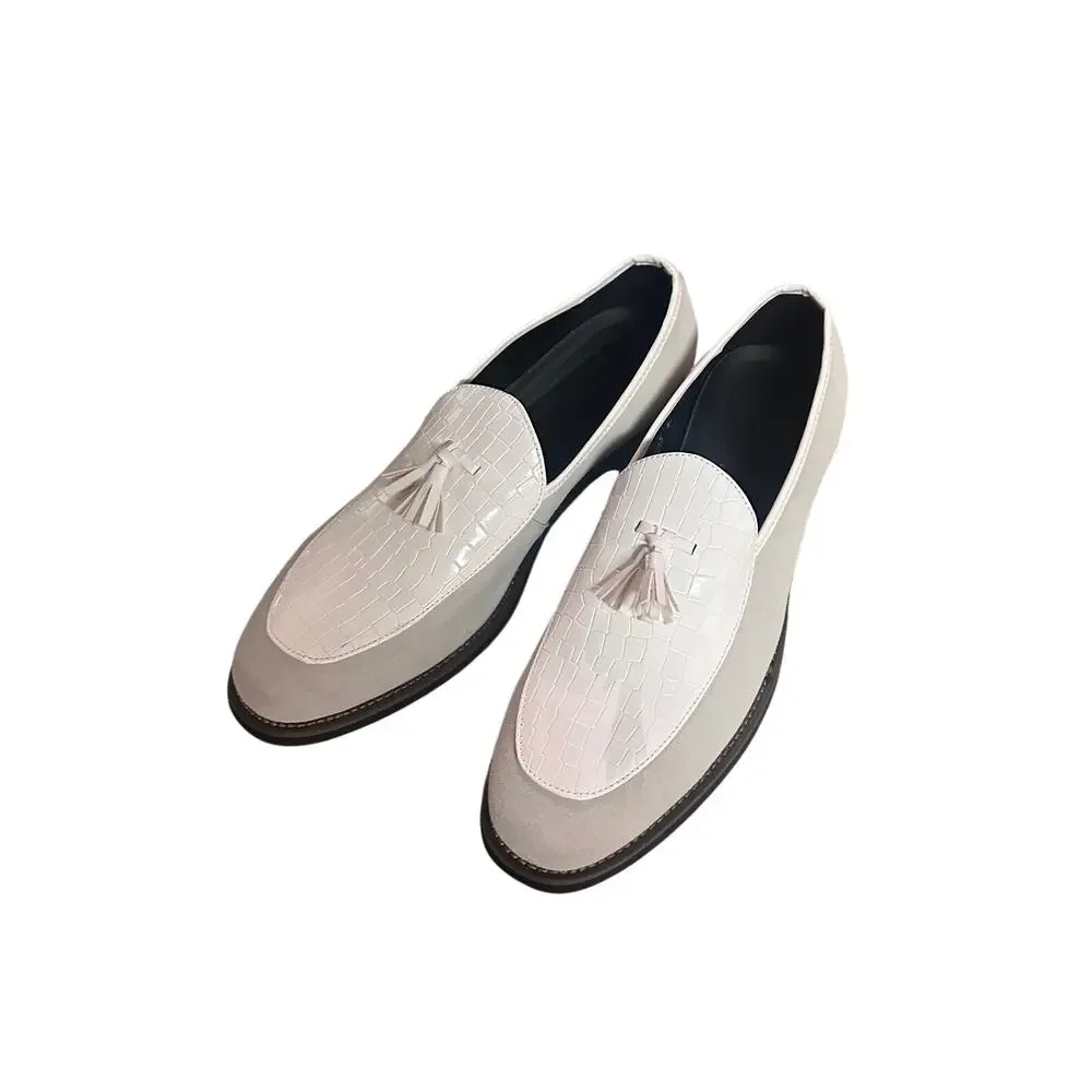 White Croc Suede Tassel Lug Leather Loafers Style AR 19015 NWOT Men's 10